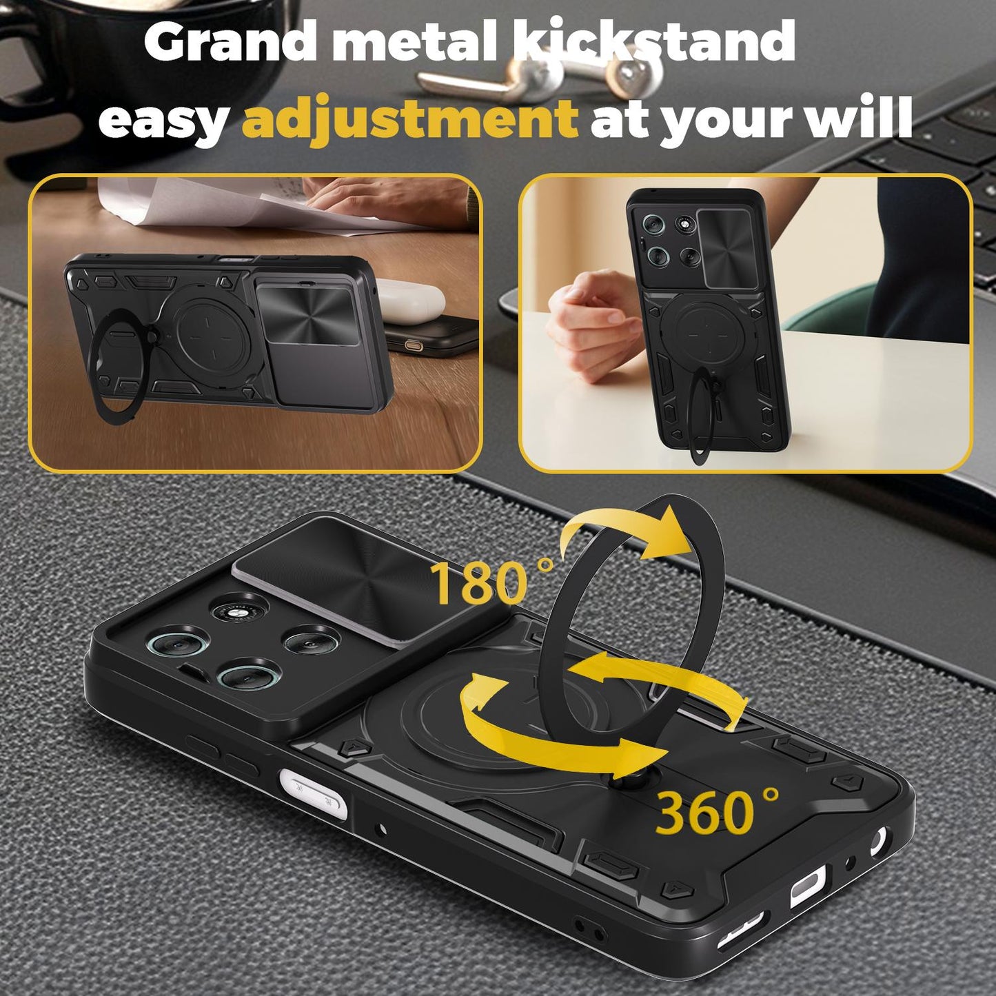 Motorola Moto G56 5G Magnetic Holder CD Texture Sliding Camshield Phone Case, TPU PC Shockproof Cover