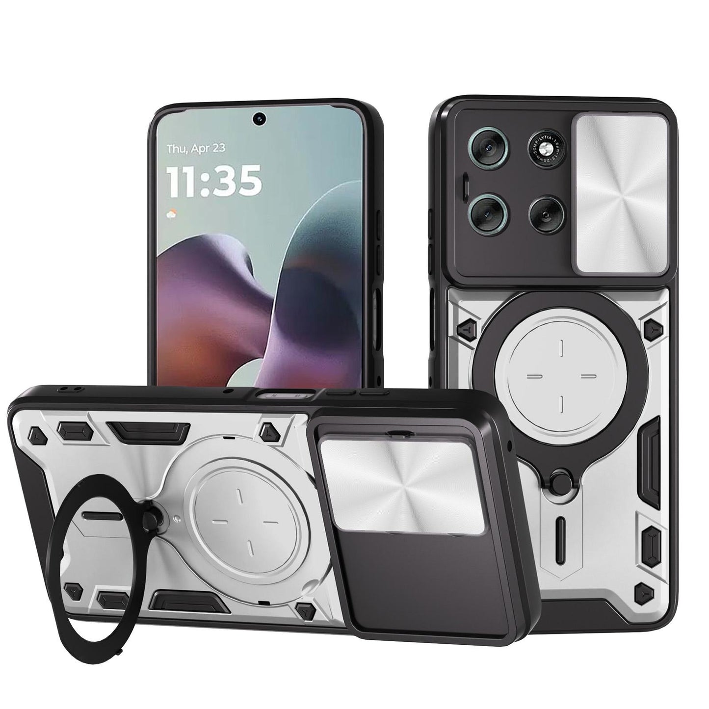 Motorola Moto G56 5G Magnetic Holder CD Texture Sliding Camshield Phone Case, TPU PC Shockproof Cover