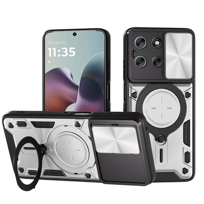 Motorola Moto G56 5G Magnetic Holder CD Texture Sliding Camshield Phone Case, TPU PC Shockproof Cover