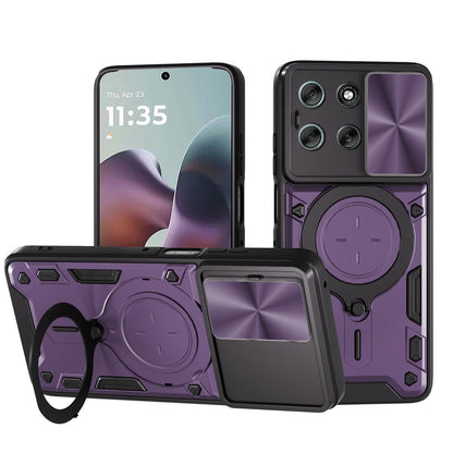 Motorola Moto G56 5G Magnetic Holder CD Texture Sliding Camshield Phone Case, TPU PC Shockproof Cover