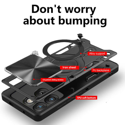 Motorola Edge 70 5G Magnetic Holder CD Texture Sliding Camshield Phone Case, TPU PC Shockproof Cover