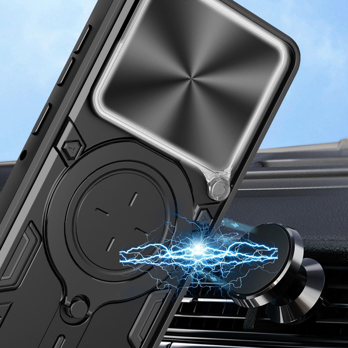 Motorola Edge 70 5G Magnetic Holder CD Texture Sliding Camshield Phone Case, TPU PC Shockproof Cover