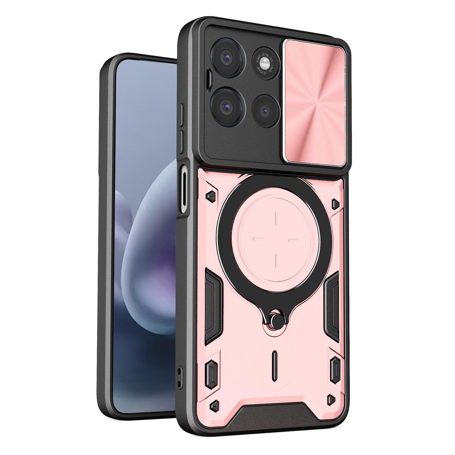 Motorola Moto G67 Power 5G Magnetic Holder CD Texture Sliding Camshield Phone Case, TPU PC Shockproof Cover