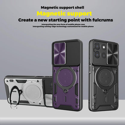Motorola Moto G67 Power 5G Magnetic Holder CD Texture Sliding Camshield Phone Case, TPU PC Shockproof Cover