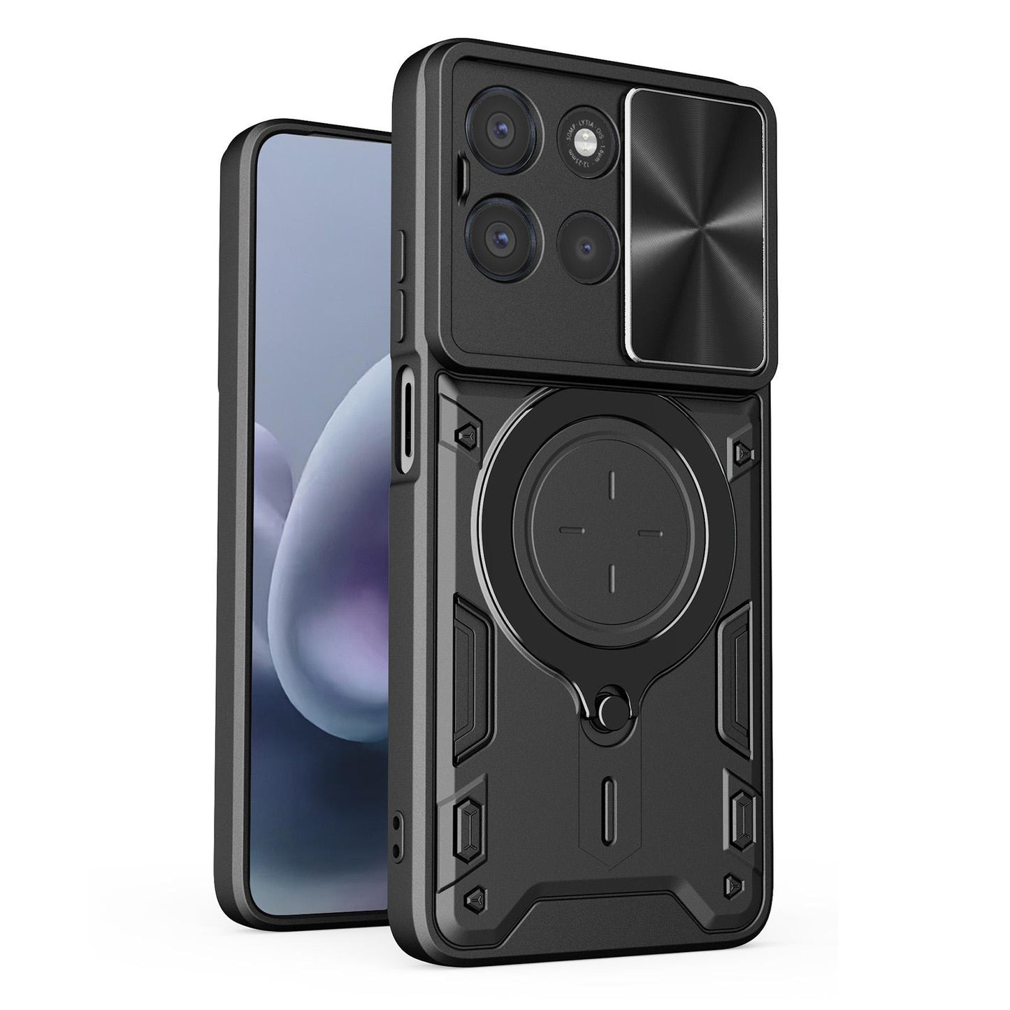 Motorola Moto G67 Power 5G Magnetic Holder CD Texture Sliding Camshield Phone Case, TPU PC Shockproof Cover