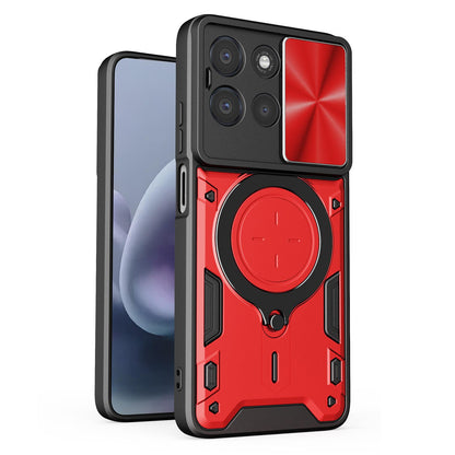 Motorola Moto G67 Power 5G Magnetic Holder CD Texture Sliding Camshield Phone Case, TPU PC Shockproof Cover