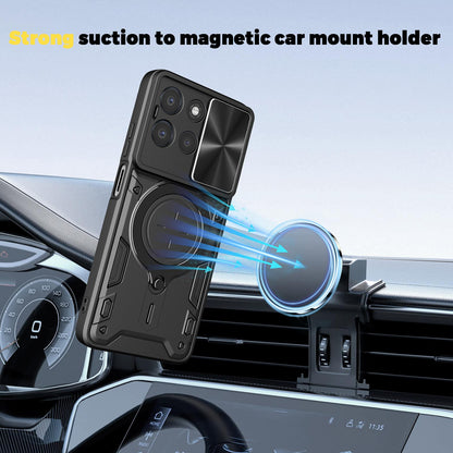 Motorola Moto G67 Power 5G Magnetic Holder CD Texture Sliding Camshield Phone Case, TPU PC Shockproof Cover