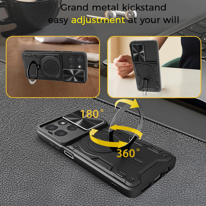 Motorola Moto G67 Power 5G Magnetic Holder CD Texture Sliding Camshield Phone Case, TPU PC Shockproof Cover
