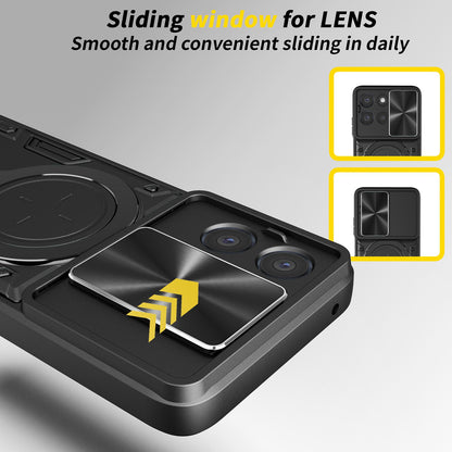 Motorola Moto G67 Power 5G Magnetic Holder CD Texture Sliding Camshield Phone Case, TPU PC Shockproof Cover