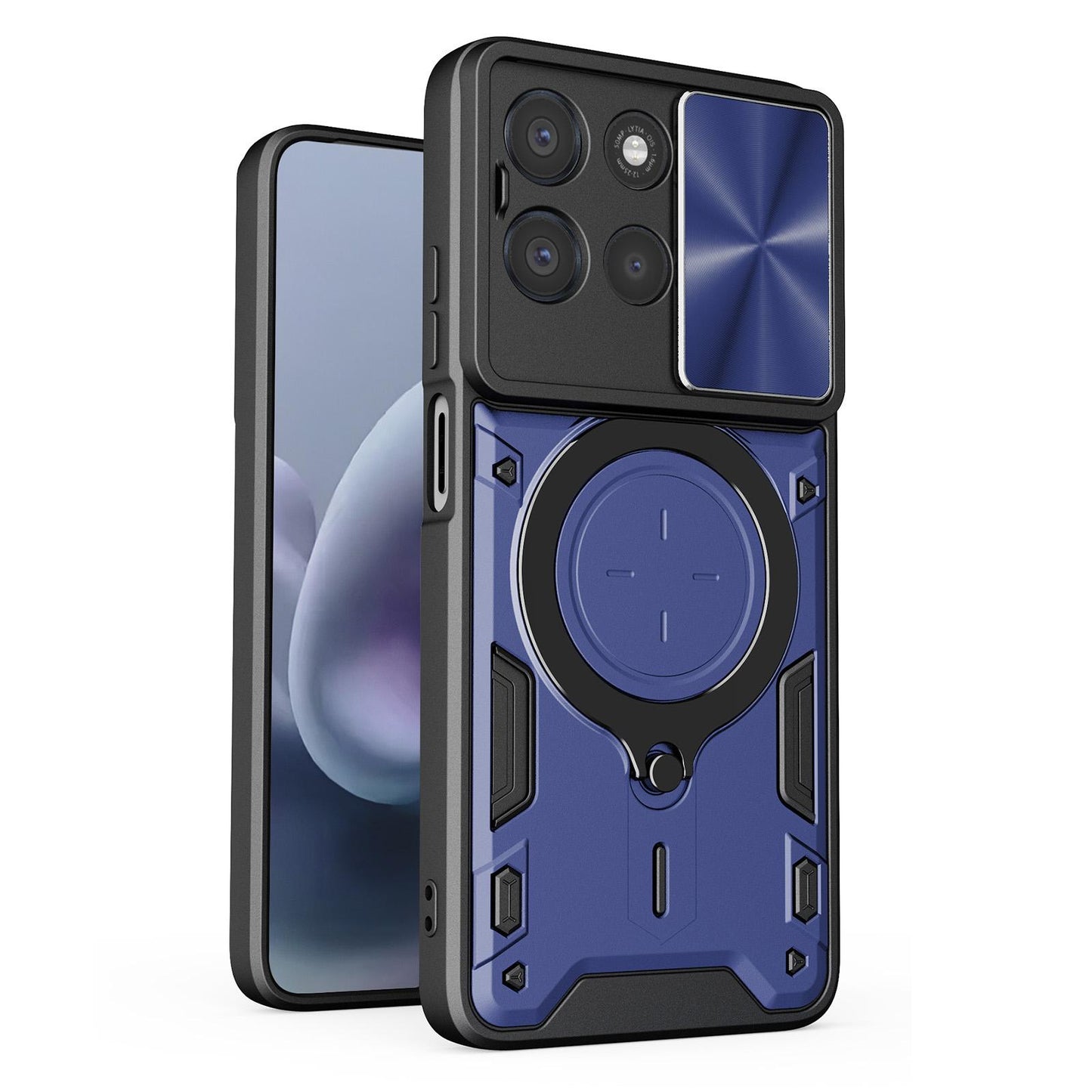 Motorola Moto G67 Power 5G Magnetic Holder CD Texture Sliding Camshield Phone Case, TPU PC Shockproof Cover