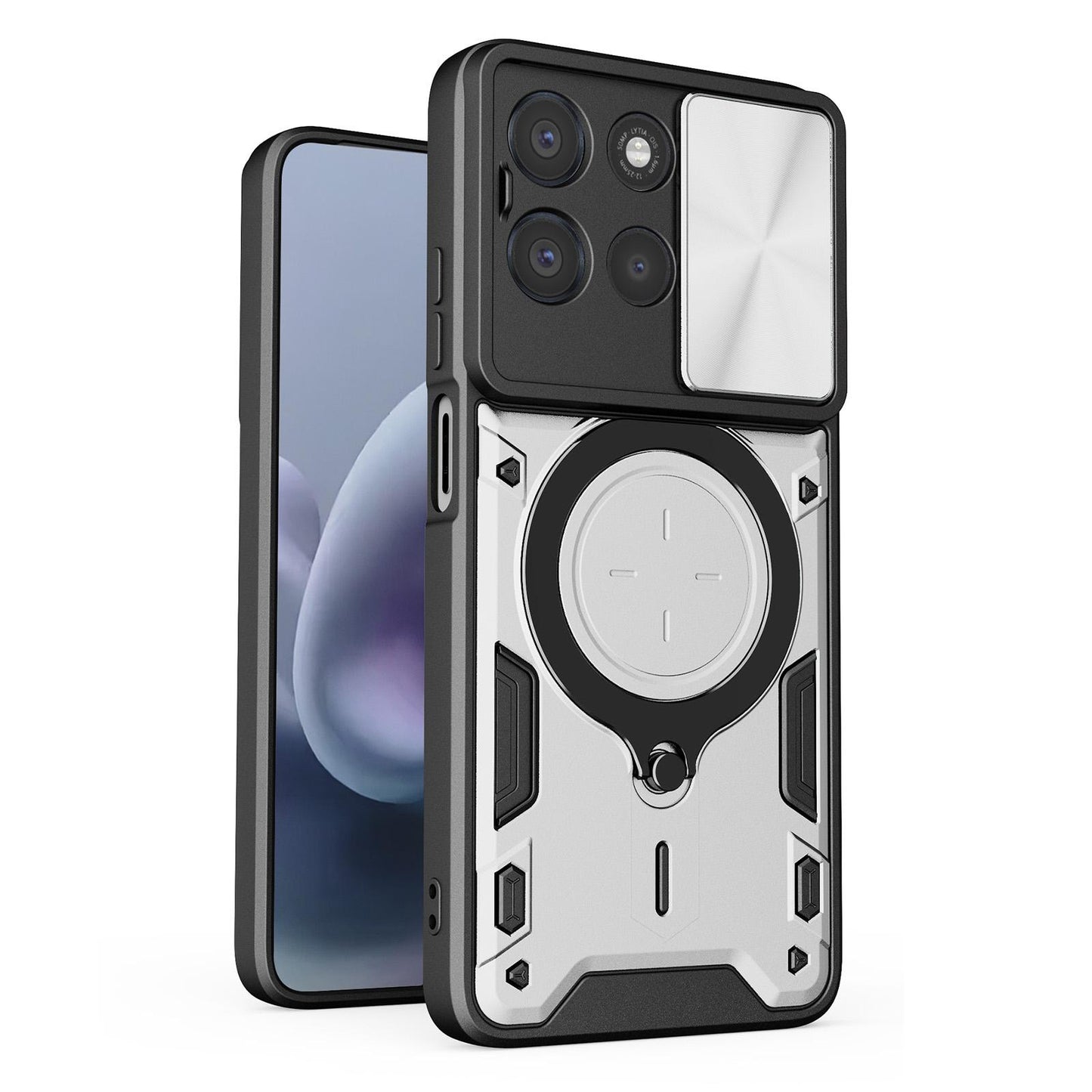 Motorola Moto G67 Power 5G Magnetic Holder CD Texture Sliding Camshield Phone Case, TPU PC Shockproof Cover