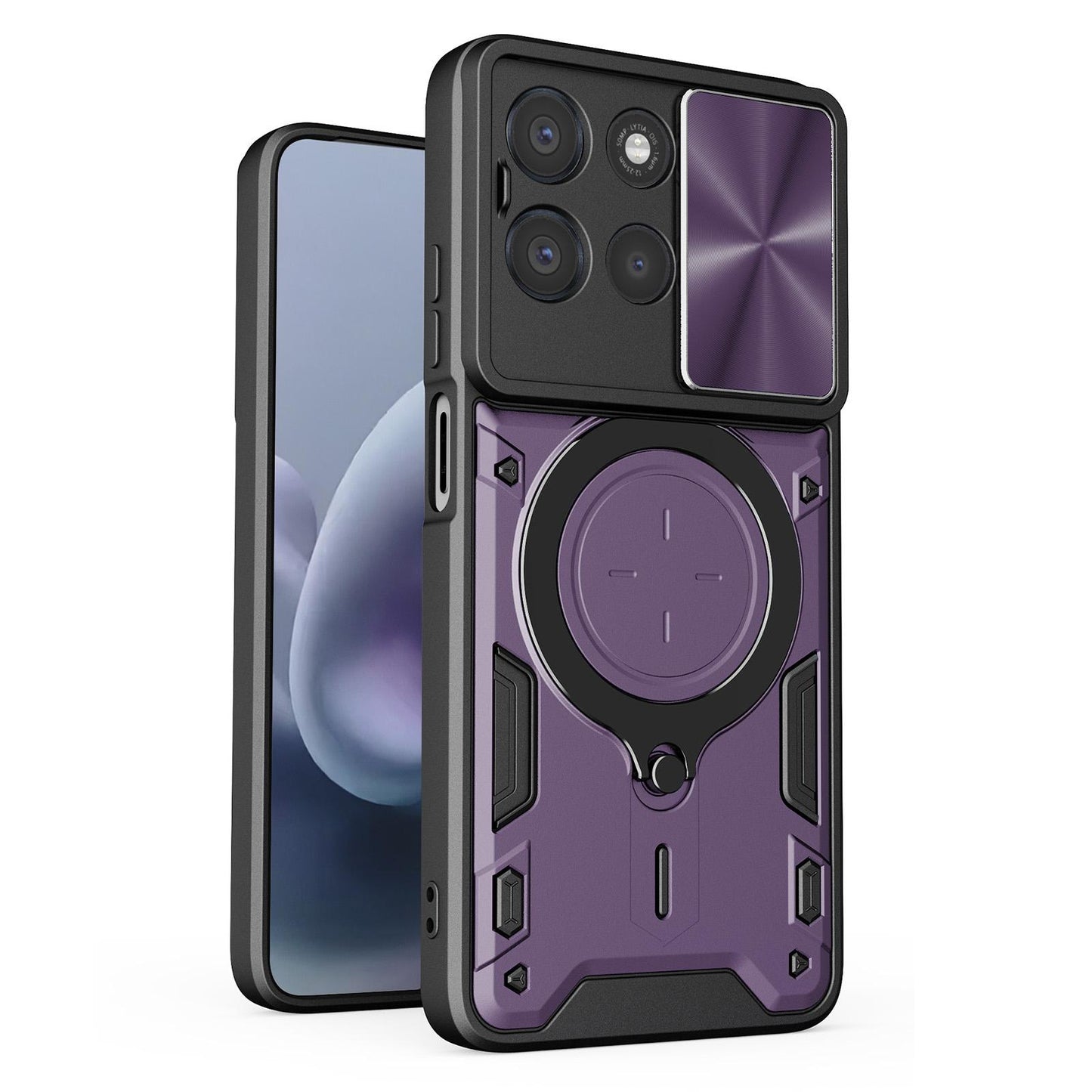 Motorola Moto G67 Power 5G Magnetic Holder CD Texture Sliding Camshield Phone Case, TPU PC Shockproof Cover