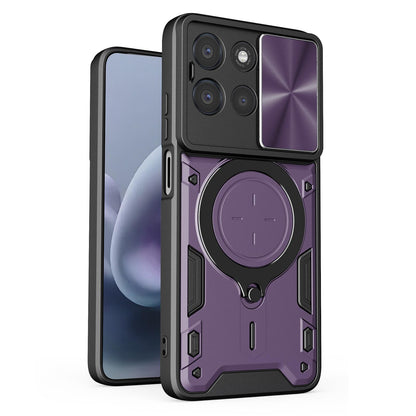 Motorola Moto G67 Power 5G Magnetic Holder CD Texture Sliding Camshield Phone Case, TPU PC Shockproof Cover
