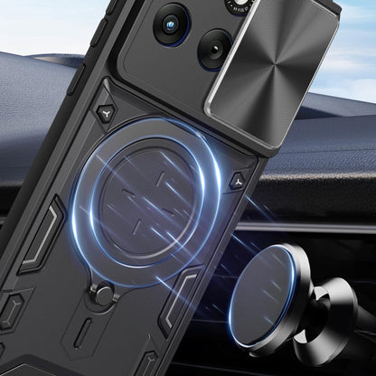 Motorola Edge 70 Fusion 5G Magnetic Holder CD Texture Sliding Camshield Phone Case, TPU PC Shockproof Cover