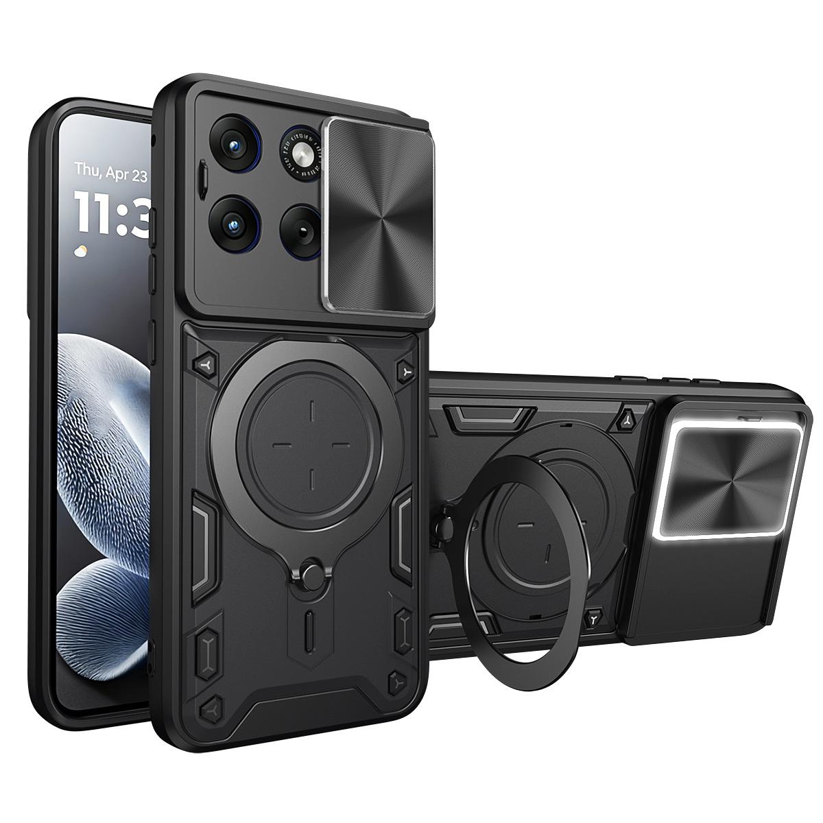 Motorola Edge 70 Fusion 5G Magnetic Holder CD Texture Sliding Camshield Phone Case, TPU PC Shockproof Cover