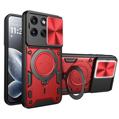 Motorola Edge 70 Fusion 5G Magnetic Holder CD Texture Sliding Camshield Phone Case, TPU PC Shockproof Cover