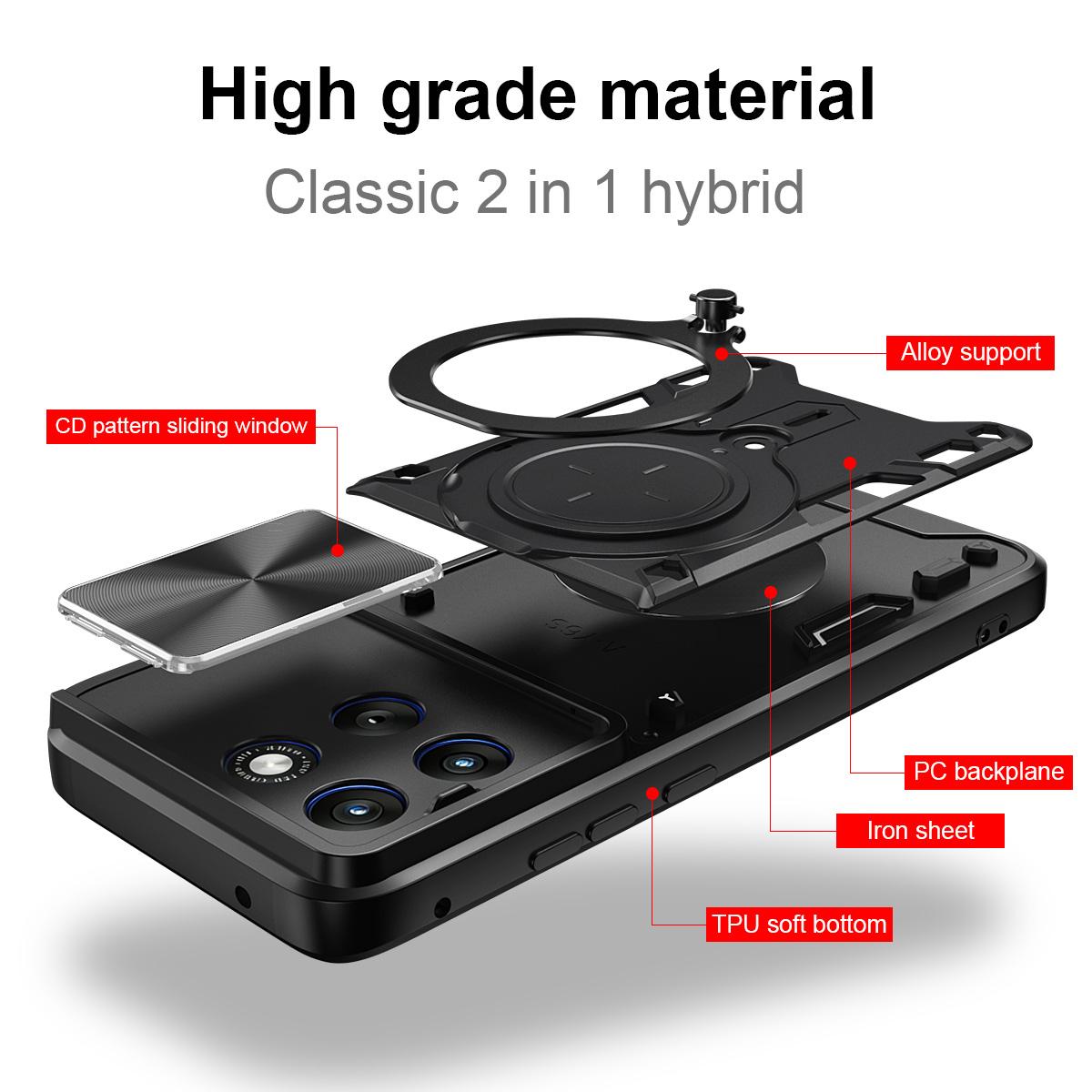 Motorola Edge 70 Fusion 5G Magnetic Holder CD Texture Sliding Camshield Phone Case, TPU PC Shockproof Cover