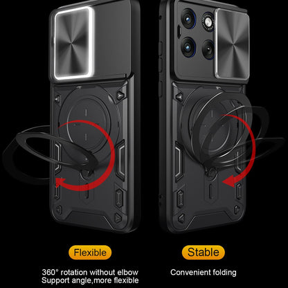 Motorola Edge 70 Fusion 5G Magnetic Holder CD Texture Sliding Camshield Phone Case, TPU PC Shockproof Cover