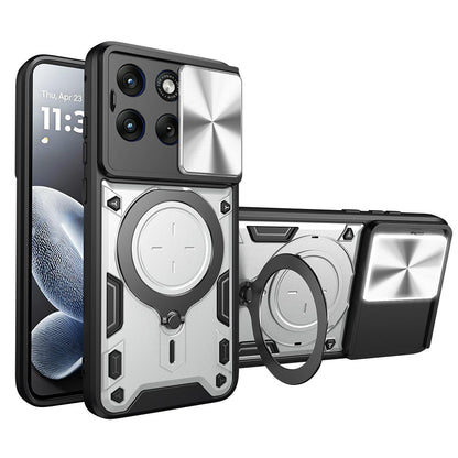 Motorola Edge 70 Fusion 5G Magnetic Holder CD Texture Sliding Camshield Phone Case, TPU PC Shockproof Cover