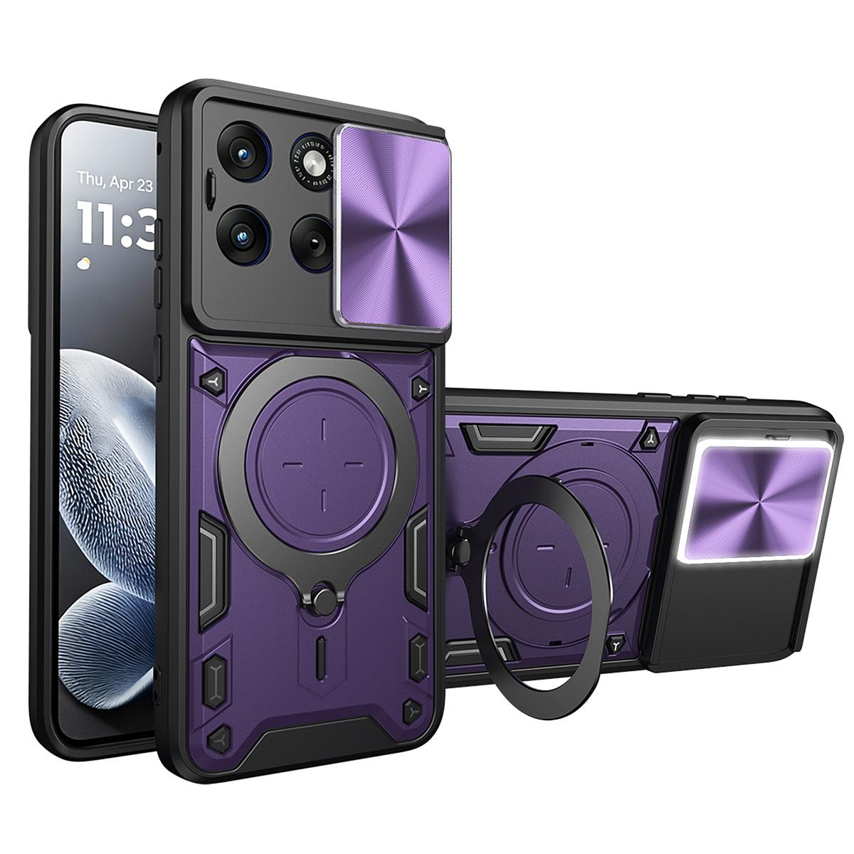 Motorola Edge 70 Fusion 5G Magnetic Holder CD Texture Sliding Camshield Phone Case, TPU PC Shockproof Cover