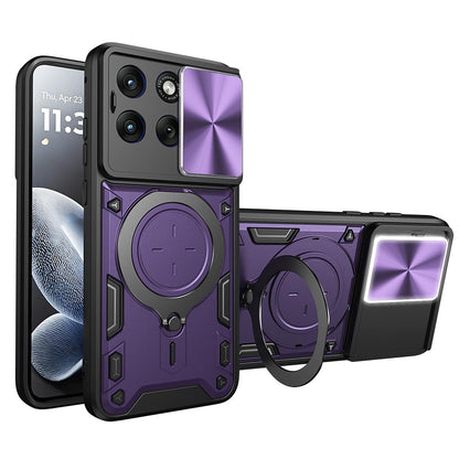 Motorola Edge 70 Fusion 5G Magnetic Holder CD Texture Sliding Camshield Phone Case, TPU PC Shockproof Cover