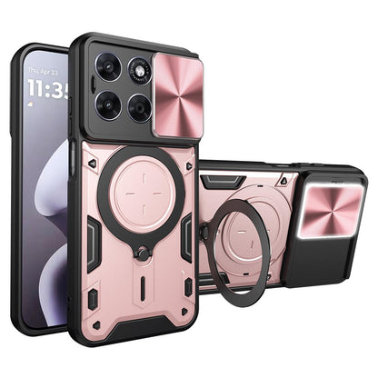 Motorola Moto G67 5G Magnetic Holder CD Texture Sliding Camshield Phone Case, TPU PC Shockproof Cover