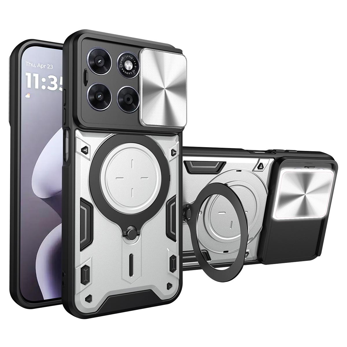 Motorola Moto G67 5G Magnetic Holder CD Texture Sliding Camshield Phone Case, TPU PC Shockproof Cover