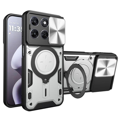 Motorola Moto G67 5G Magnetic Holder CD Texture Sliding Camshield Phone Case, TPU PC Shockproof Cover