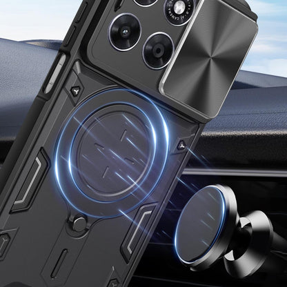 Motorola Moto G67 5G Magnetic Holder CD Texture Sliding Camshield Phone Case, TPU PC Shockproof Cover