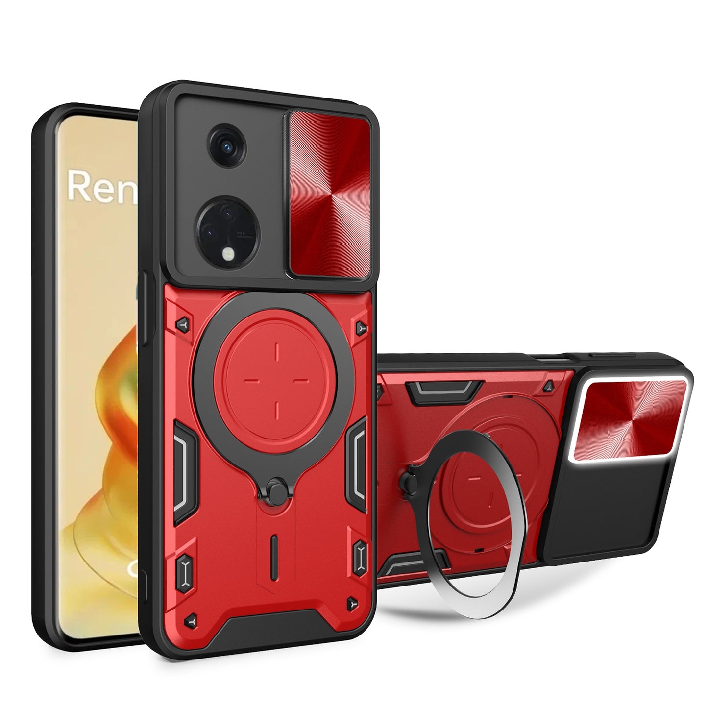 OPPO Reno8 T 5G Magnetic Holder CD Texture Sliding Camshield Phone Case, TPU PC Shockproof Cover
