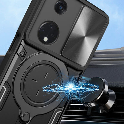 OPPO Reno8 T 5G Magnetic Holder CD Texture Sliding Camshield Phone Case, TPU PC Shockproof Cover