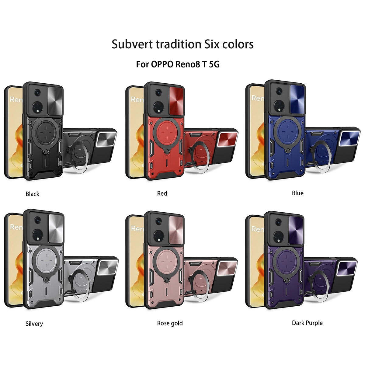OPPO Reno8 T 5G Magnetic Holder CD Texture Sliding Camshield Phone Case, TPU PC Shockproof Cover