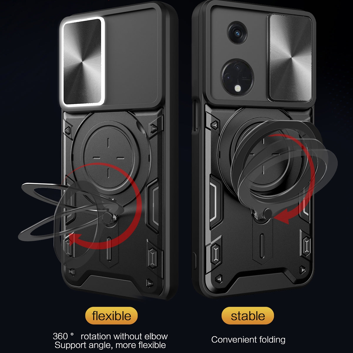 OPPO Reno8 T 5G Magnetic Holder CD Texture Sliding Camshield Phone Case, TPU PC Shockproof Cover