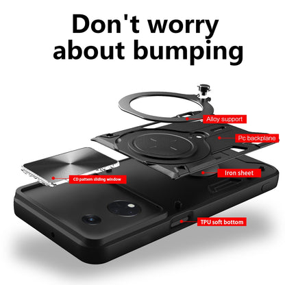 OPPO Reno8 T 5G Magnetic Holder CD Texture Sliding Camshield Phone Case, TPU PC Shockproof Cover