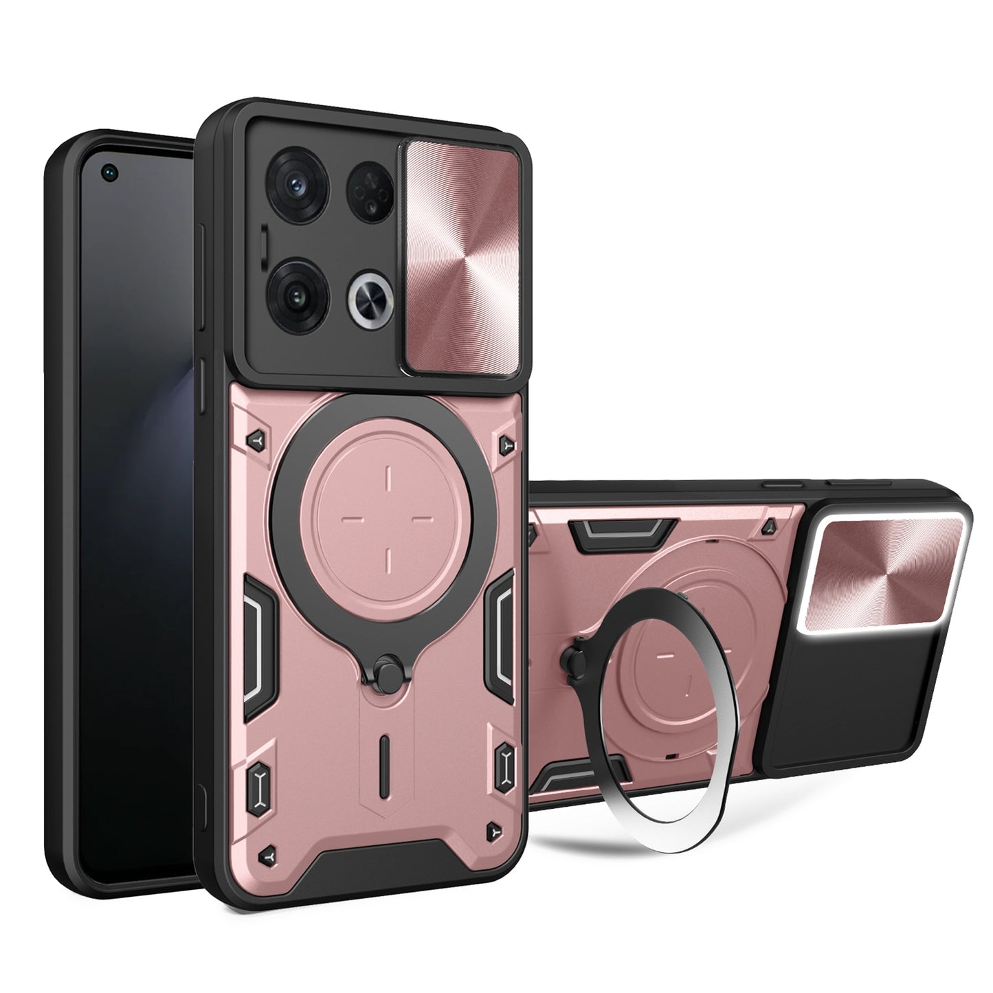 OPPO Reno8 Pro 5G Magnetic Holder CD Texture Sliding Camshield Phone Case, TPU PC Shockproof Cover