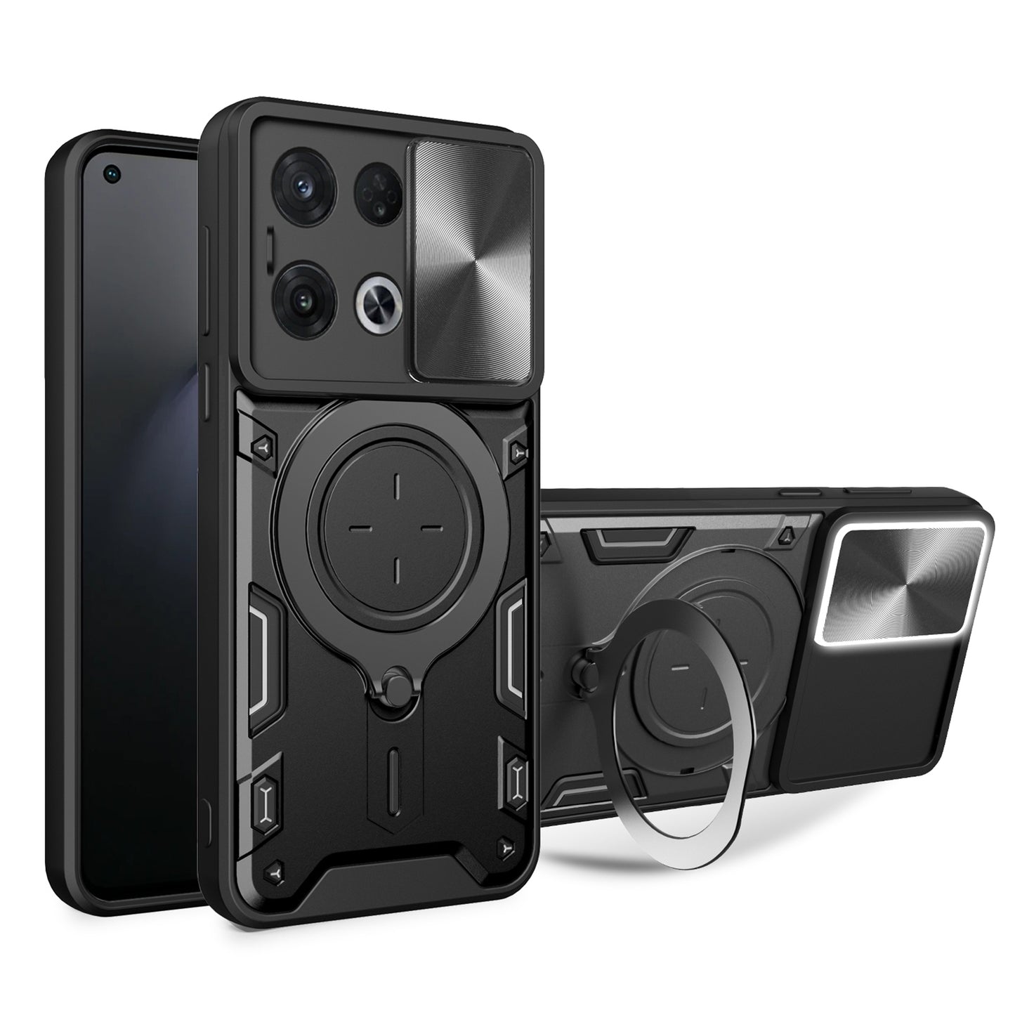 OPPO Reno8 Pro 5G Magnetic Holder CD Texture Sliding Camshield Phone Case, TPU PC Shockproof Cover