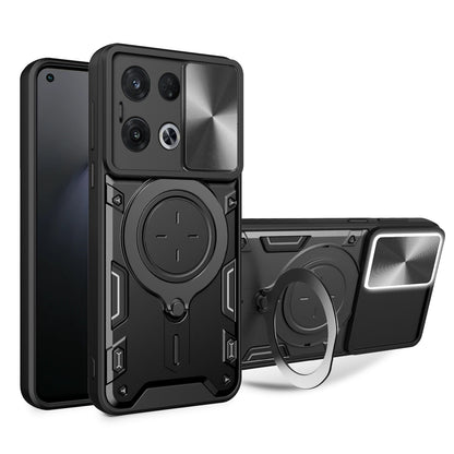 OPPO Reno8 Pro 5G Magnetic Holder CD Texture Sliding Camshield Phone Case, TPU PC Shockproof Cover