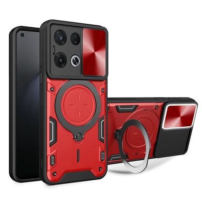 OPPO Reno8 Pro 5G Magnetic Holder CD Texture Sliding Camshield Phone Case, TPU PC Shockproof Cover