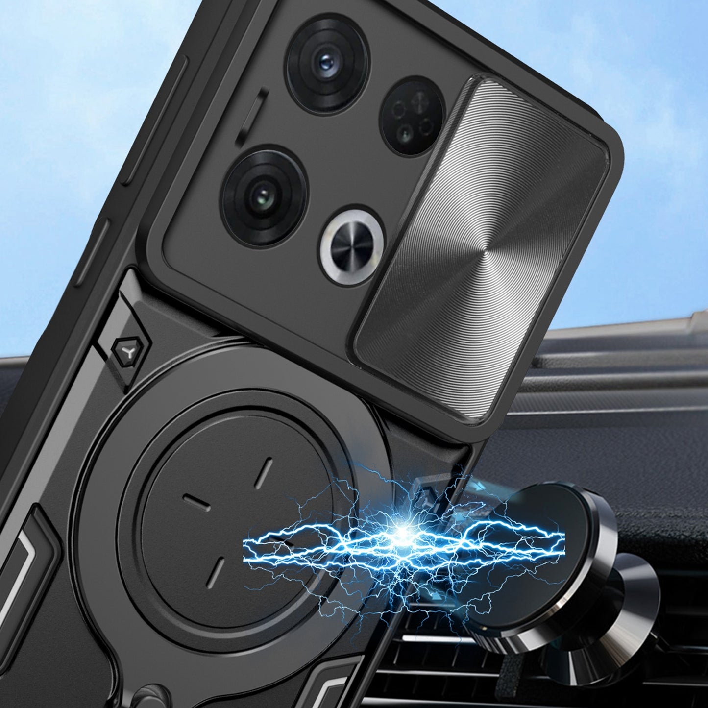 OPPO Reno8 Pro 5G Magnetic Holder CD Texture Sliding Camshield Phone Case, TPU PC Shockproof Cover