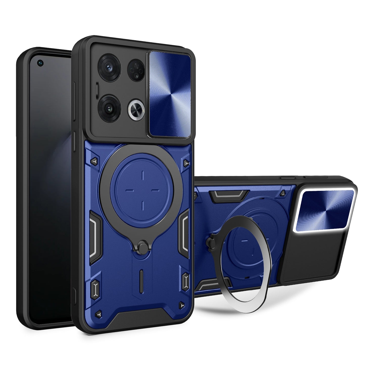 OPPO Reno8 Pro 5G Magnetic Holder CD Texture Sliding Camshield Phone Case, TPU PC Shockproof Cover