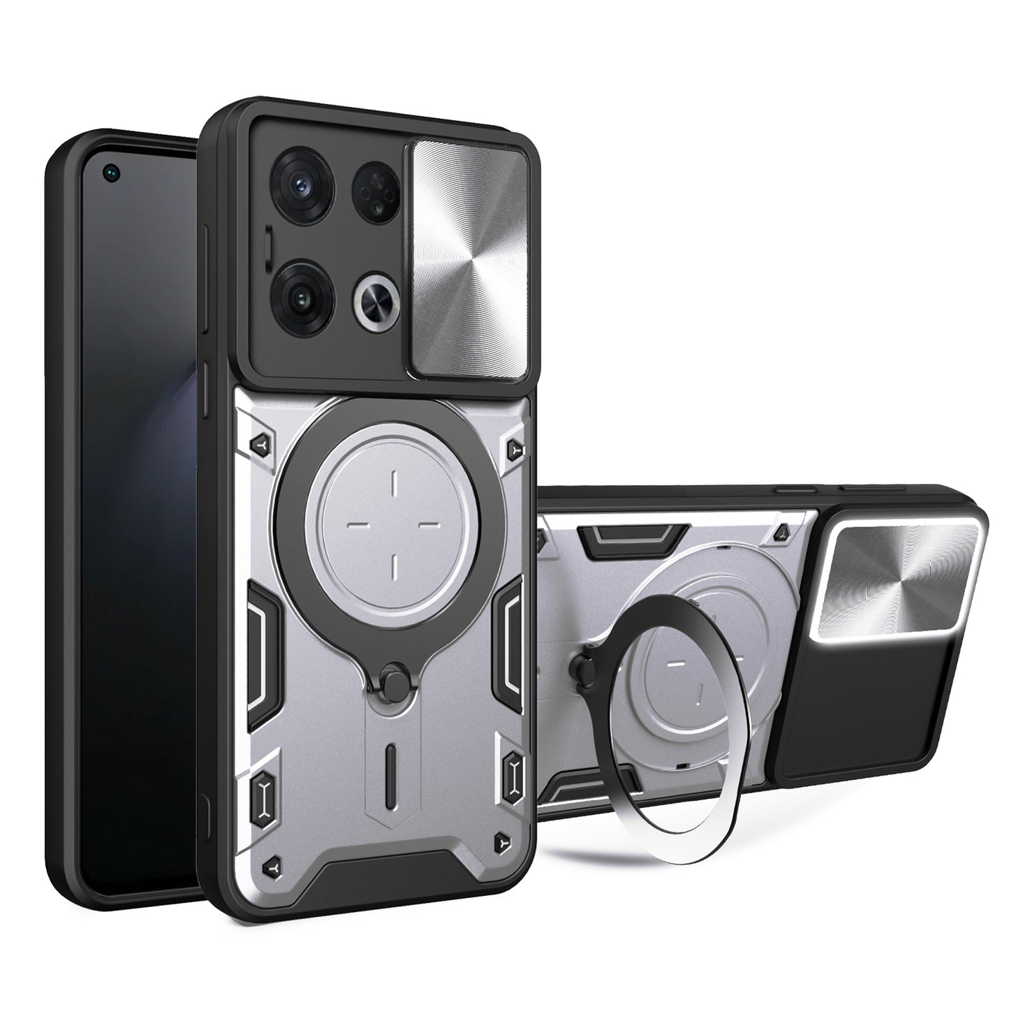 OPPO Reno8 Pro 5G Magnetic Holder CD Texture Sliding Camshield Phone Case, TPU PC Shockproof Cover
