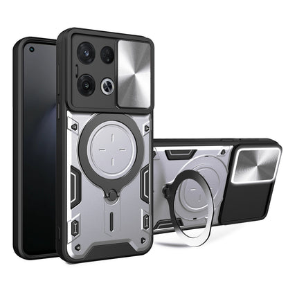 OPPO Reno8 Pro 5G Magnetic Holder CD Texture Sliding Camshield Phone Case, TPU PC Shockproof Cover