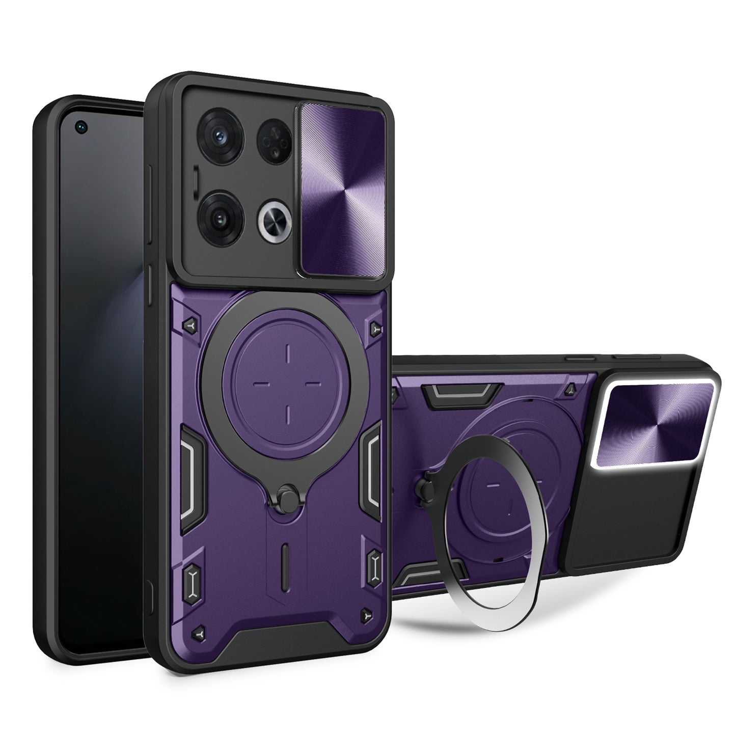 OPPO Reno8 Pro 5G Magnetic Holder CD Texture Sliding Camshield Phone Case, TPU PC Shockproof Cover
