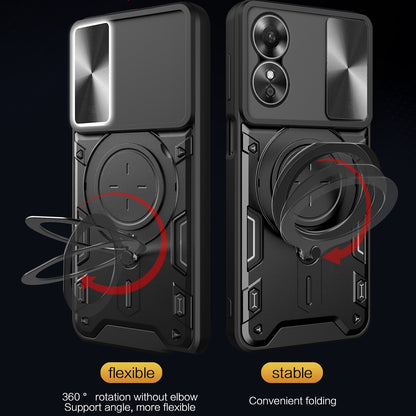 OPPO A17 4G Magnetic Holder CD Texture Sliding Camshield Phone Case, TPU PC Shockproof Cover