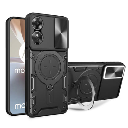 OPPO A17 4G Magnetic Holder CD Texture Sliding Camshield Phone Case, TPU PC Shockproof Cover