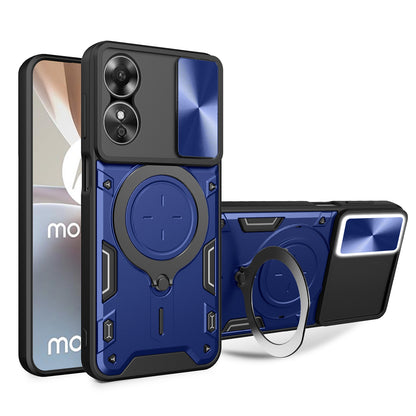 OPPO A17 4G Magnetic Holder CD Texture Sliding Camshield Phone Case, TPU PC Shockproof Cover