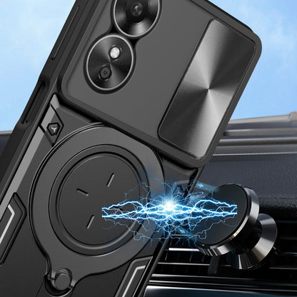 OPPO A17 4G Magnetic Holder CD Texture Sliding Camshield Phone Case, TPU PC Shockproof Cover