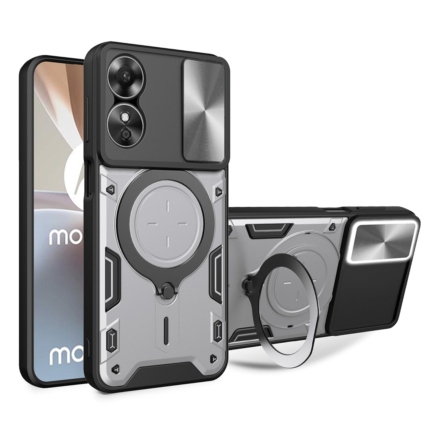 OPPO A17 4G Magnetic Holder CD Texture Sliding Camshield Phone Case, TPU PC Shockproof Cover