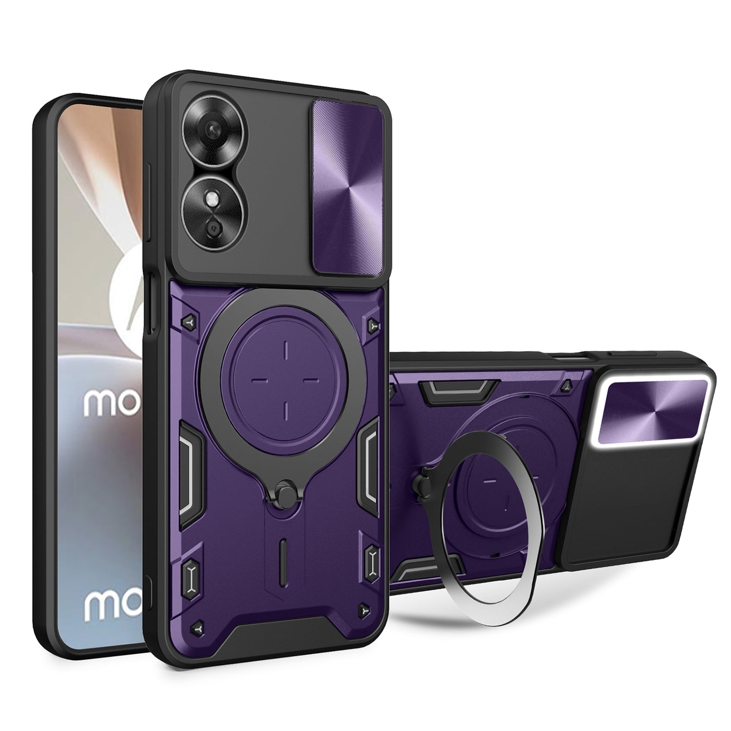 OPPO A17 4G Magnetic Holder CD Texture Sliding Camshield Phone Case, TPU PC Shockproof Cover