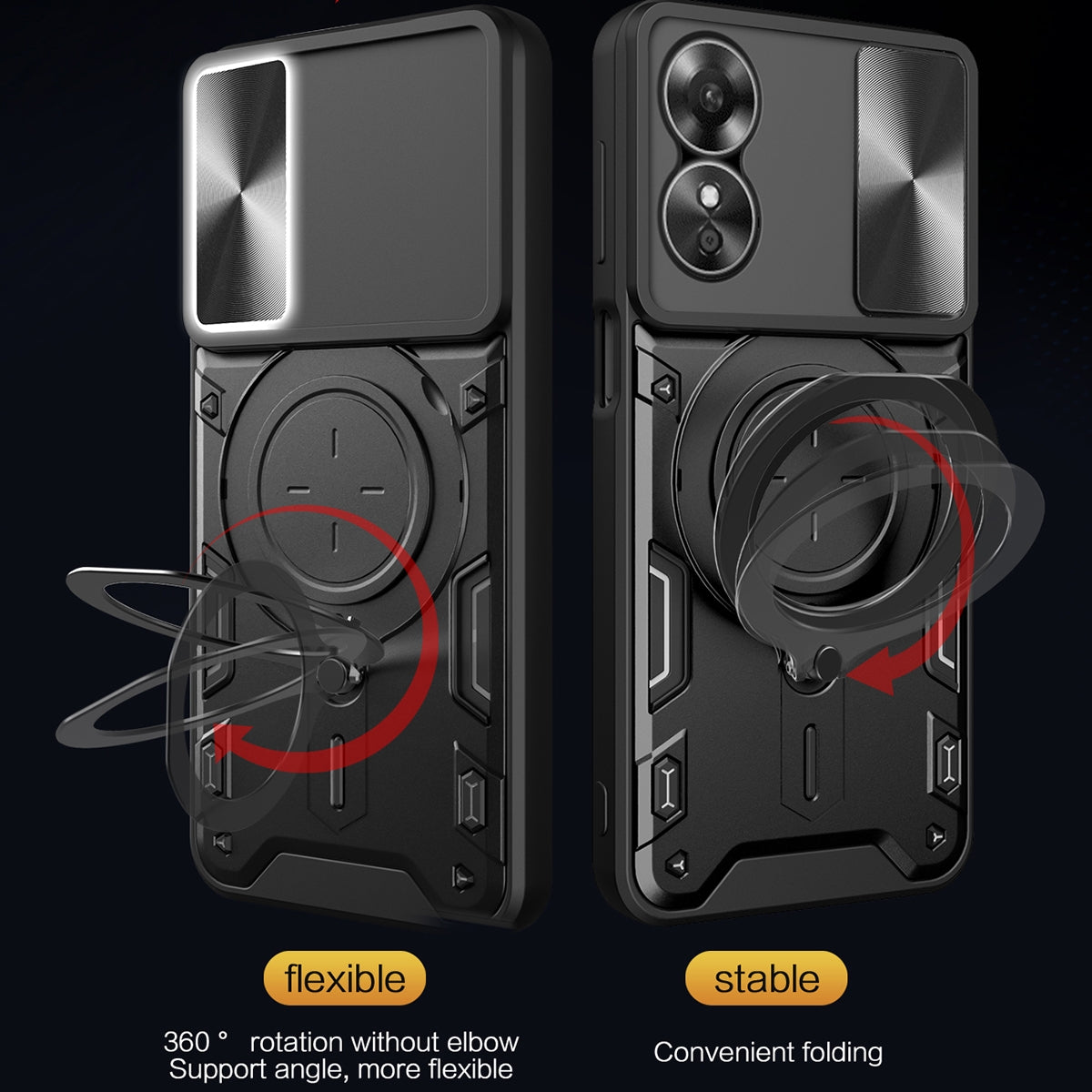 OPPO A17 4G Magnetic Holder CD Texture Sliding Camshield Phone Case, TPU PC Shockproof Cover